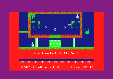 Technician Ted (Amstrad CPC) screenshot: Room with "Fuming Cupboard"