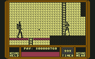 Saboteur II (Commodore 64) screenshot: I have gone deeper into the base. Here is an enemy guard.