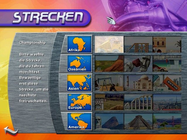 Trial Challenge World Tour (Windows) screenshot: Tracks