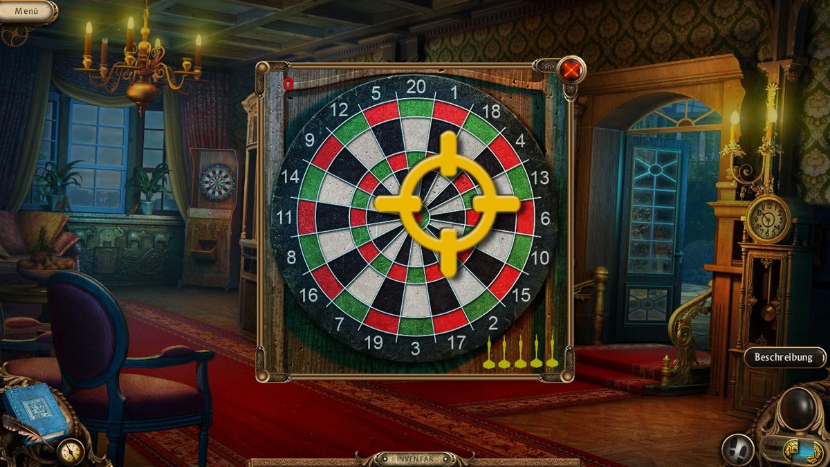 Alex Hunter: Lord of the Mind (Platinum Edition) (Windows) screenshot: A dart game instead of a puzzle, feels like I am drunk.