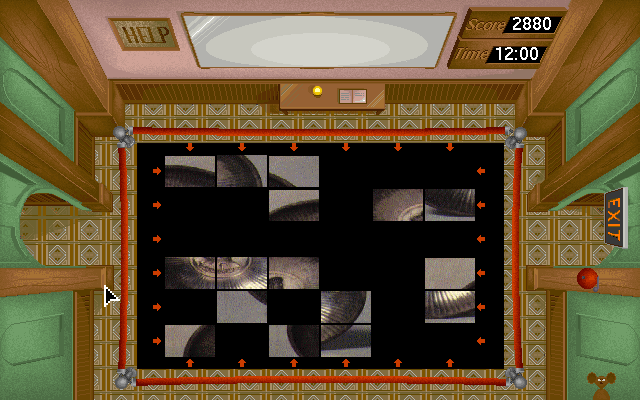 Mystery at the Museums (DOS) screenshot: Slide the tiles to compose the picture