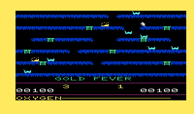 Gold Fever! (VIC-20) screenshot: Navigate the mine, avoid the enemies and gather the gold.