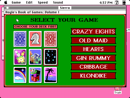 Hoyle: Official Book of Games - Volume 1 (Macintosh) screenshot: Choose your game
