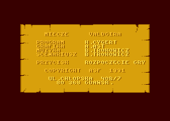 Miecze Valdgira (Atari 8-bit) screenshot: Title screen