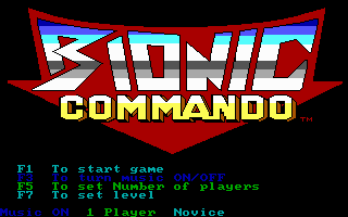 Bionic Commando (DOS) screenshot: The main menu (EGA)