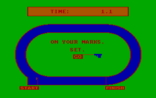 Olympic Decathlon (PC Booter) screenshot: Gameplay screen (CGA with RGB monitor)