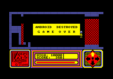Android One: The Reactor Run (Amstrad CPC) screenshot: Android destroyed. Game over.