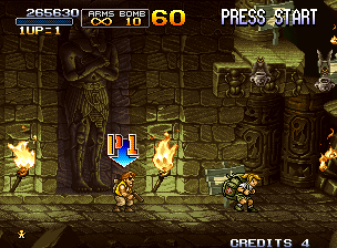 Metal Slug X (Neo Geo) screenshot: "Now where do you think you are going, toots?"