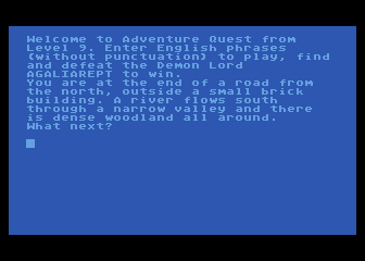 Adventure Quest (Atari 8-bit) screenshot: Welcome and starting location