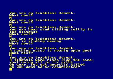 Adventure Quest (Amstrad CPC) screenshot: A desert, daylight version of the grue?