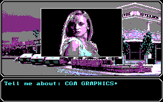 Mean Streets (DOS) screenshot: Your client, Sylvia Linsky. (CGA)