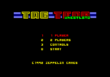 American Tag-Team Wrestling (Amstrad CPC) screenshot: Title screen and main menu