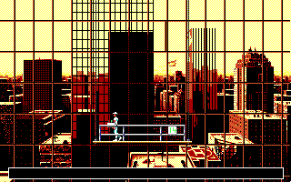 Future Wars: Adventures in Time (DOS) screenshot: Starting the game... Another day in the life of a janitor! (EGA/TANDY)