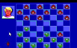 Hoyle: Official Book of Games - Volume 3 (DOS) screenshot: Checkers - with frog graphics. (16 Color EGA Version)