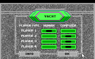 Hoyle: Official Book of Games - Volume 3 (DOS) screenshot: Yacht - Set players options. (16 Color EGA Version)