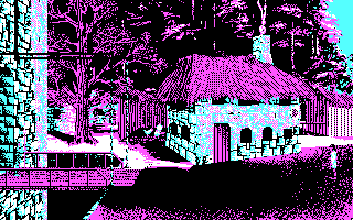 Future Wars: Adventures in Time (DOS) screenshot: Medieval village. (CGA)