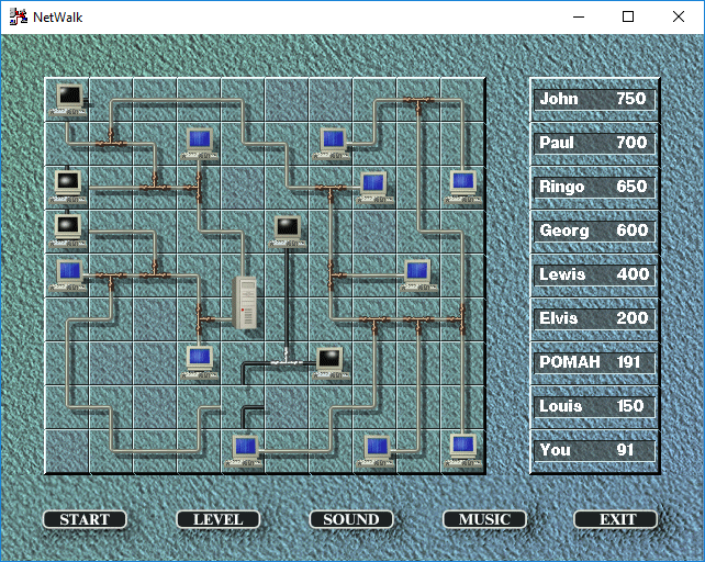 NetWalk (Windows) screenshot: Playing at Master level