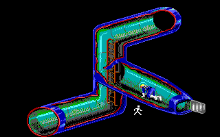 Space Quest I: Roger Wilco in the Sarien Encounter (DOS) screenshot: Climbing through ducts. (EGA/Tandy)