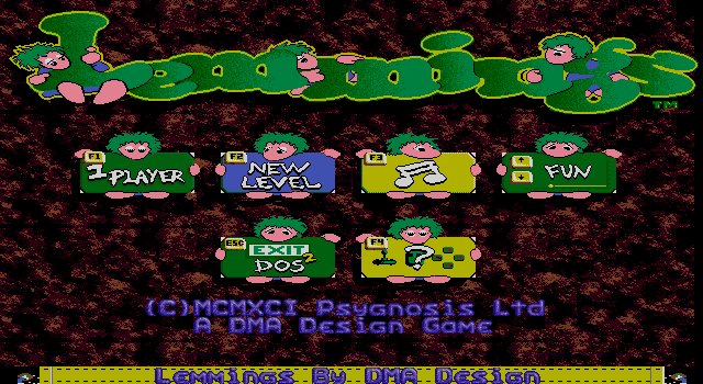 Lemmings (DOS) screenshot: Main Menu (VGA)