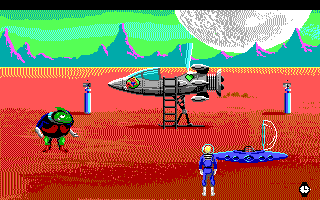 Space Quest I: Roger Wilco in the Sarien Encounter (DOS) screenshot: Which ship do you buy? (EGA/Tandy)