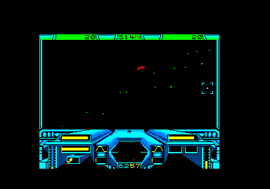 Starglider (Amstrad CPC) screenshot: I am banking past an enemy.