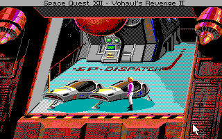 Space Quest IV: Roger Wilco and the Time Rippers (DOS) screenshot: Time pods nearby. (EGA/Tandy)