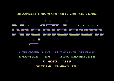 Nightdawn (Commodore 64) screenshot: Title screen and credits