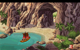 King's Quest V: Absence Makes the Heart Go Yonder! (DOS) screenshot: Sailing to an island. (CDROM version) (VGA)