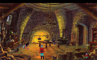 King's Quest V: Absence Makes the Heart Go Yonder! (DOS) screenshot: Casimma is here in the kitchen. She will have a bigger role in King's Quest VI. (CDROM version) (VGA)