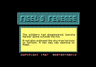 Rigel's Revenge (Amstrad CPC) screenshot: Part two's opening story