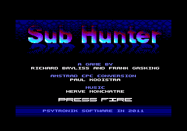 Sub Hunter (Amstrad CPC) screenshot: Credits (128k 3" disk version)