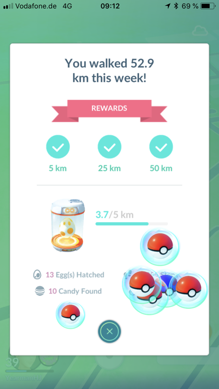 Pokémon GO (iPhone) screenshot: Version 1.93.1 - With the Adventure Sync feature enabled, trainers will now be able to track their steps while the game is offline. Additional rewards are unlocked for reaching certain milestones.