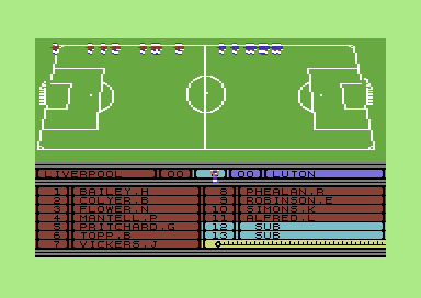 Superleague Soccer (Commodore 64) screenshot: The players take the field.