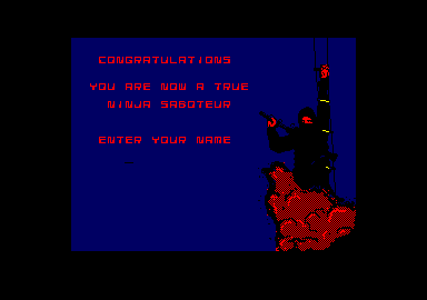 Saboteur II (Amstrad CPC) screenshot: Enter name for high score.