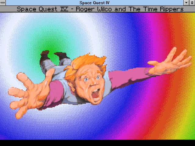 Space Quest IV: Roger Wilco and the Time Rippers (Windows 3.x) screenshot: Intro: Roger flies through the time rip.
