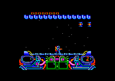 Dark Fusion (Amstrad CPC) screenshot: Starting location. Even though there is nothing behind you, you cannot go to the left.