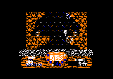 Bubble Dizzy (Amstrad CPC) screenshot: Floating on a bubble.