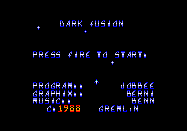 Dark Fusion (Amstrad CPC) screenshot: Title screen and credits