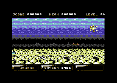 Sub Hunter (Commodore 64) screenshot: I'm hit!