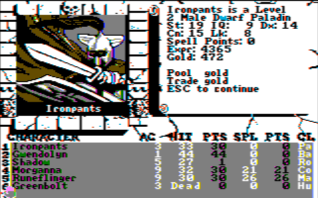 The Bard's Tale III: Thief of Fate (DOS) screenshot: Ironpants (CGA w/Composite Monitor)