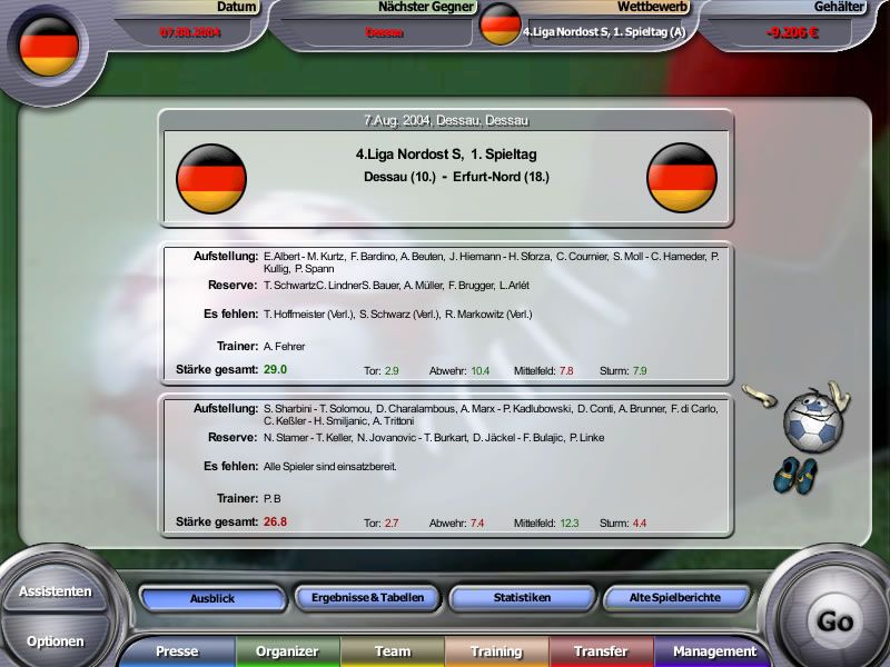 Anstoss 2005: Der Fussballmanager (Windows) screenshot: Overview of the match