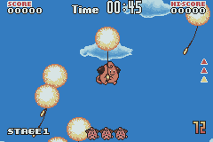 Ride the Tuft (Game Boy Advance) screenshot: Riding tufts to cross the gap