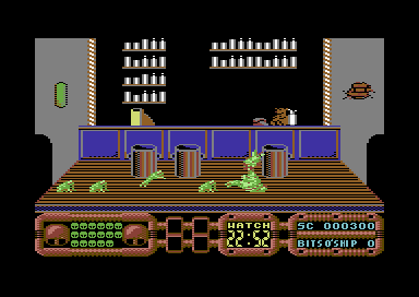 Gilbert: Escape from Drill (Commodore 64) screenshot: The frogs have gotten indoors.