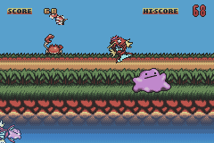 Ditto Leapfrog (Game Boy Advance) screenshot: Bouncing fish off your head and into the stream