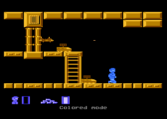 Android (Atari 8-bit) screenshot: This is how our hero dies: he just kinda... crouches and looks towards the screen.