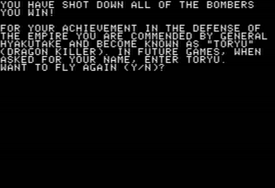 Winged Samurai (Apple II) screenshot: I Have Destroyed Enemy Bombers