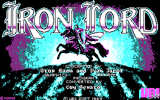 Iron Lord (DOS) screenshot: Title screen (CGA).