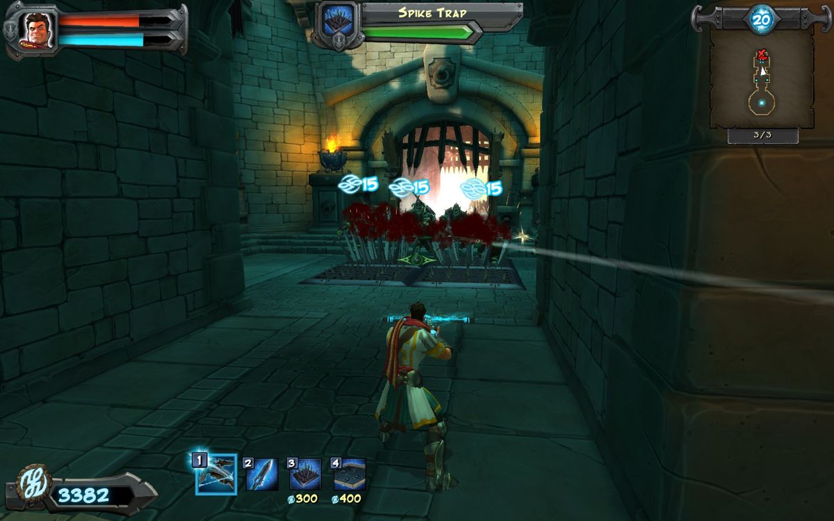 Orcs Must Die! (Windows) screenshot: Orcs getting mashed by the spikes shooting out of the floor