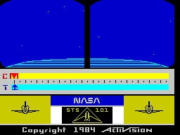 Space Shuttle: A Journey into Space (ZX Spectrum) screenshot: The game starts with the shuttle already in space