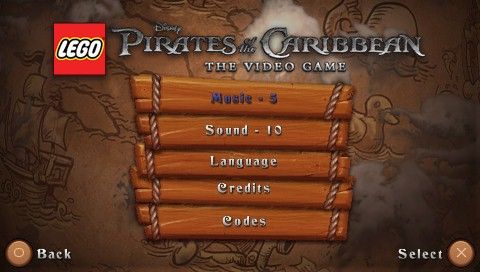 LEGO Pirates of the Caribbean: The Video Game (PSP) screenshot: Options